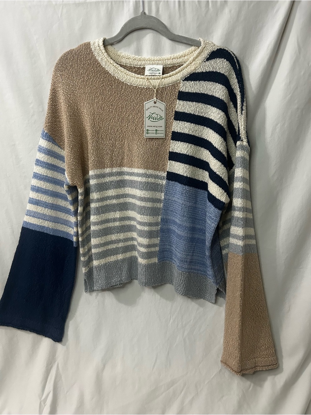 Very J Colorblock Striped  Sweater